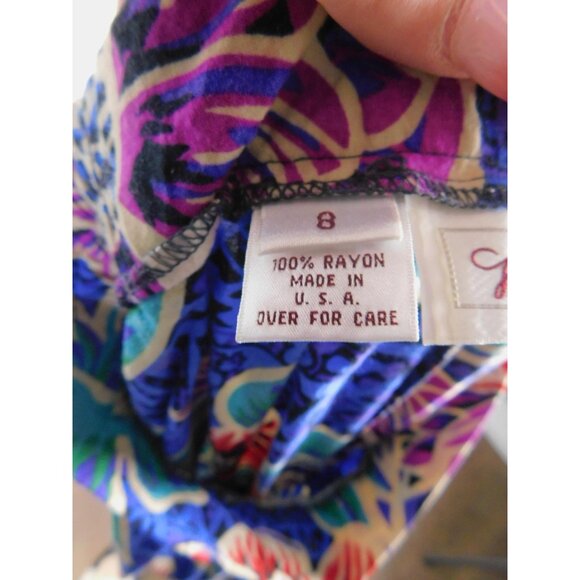 VINTAGE Worthington Skirt Womens 8 Blue Multi Floral Rayon Pleated Made USA 90s - Picture 11 of 12